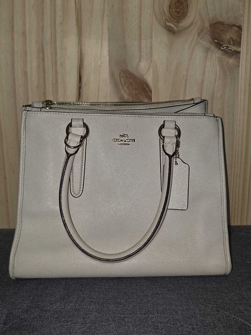 Coach Pebble Leather Satchel in Chalk
